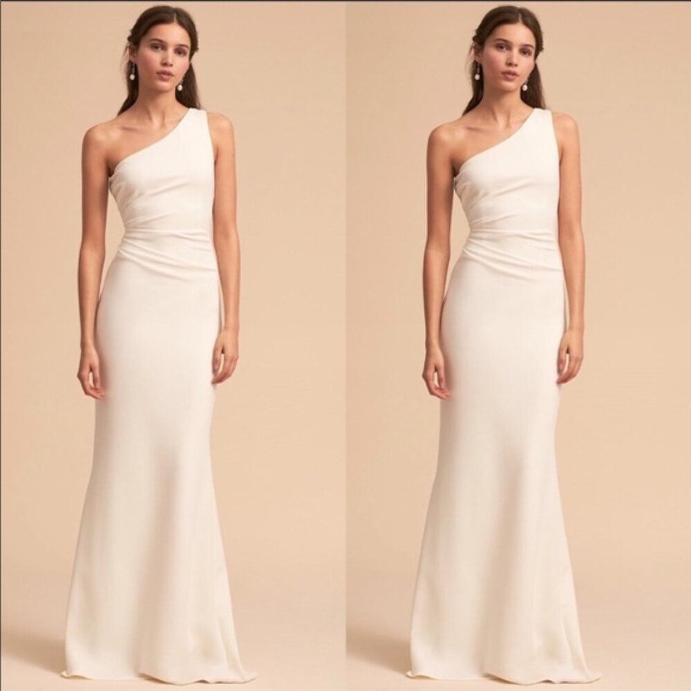 One-Shoulder Cream Wedding Dress - Elegant Bridal Gown